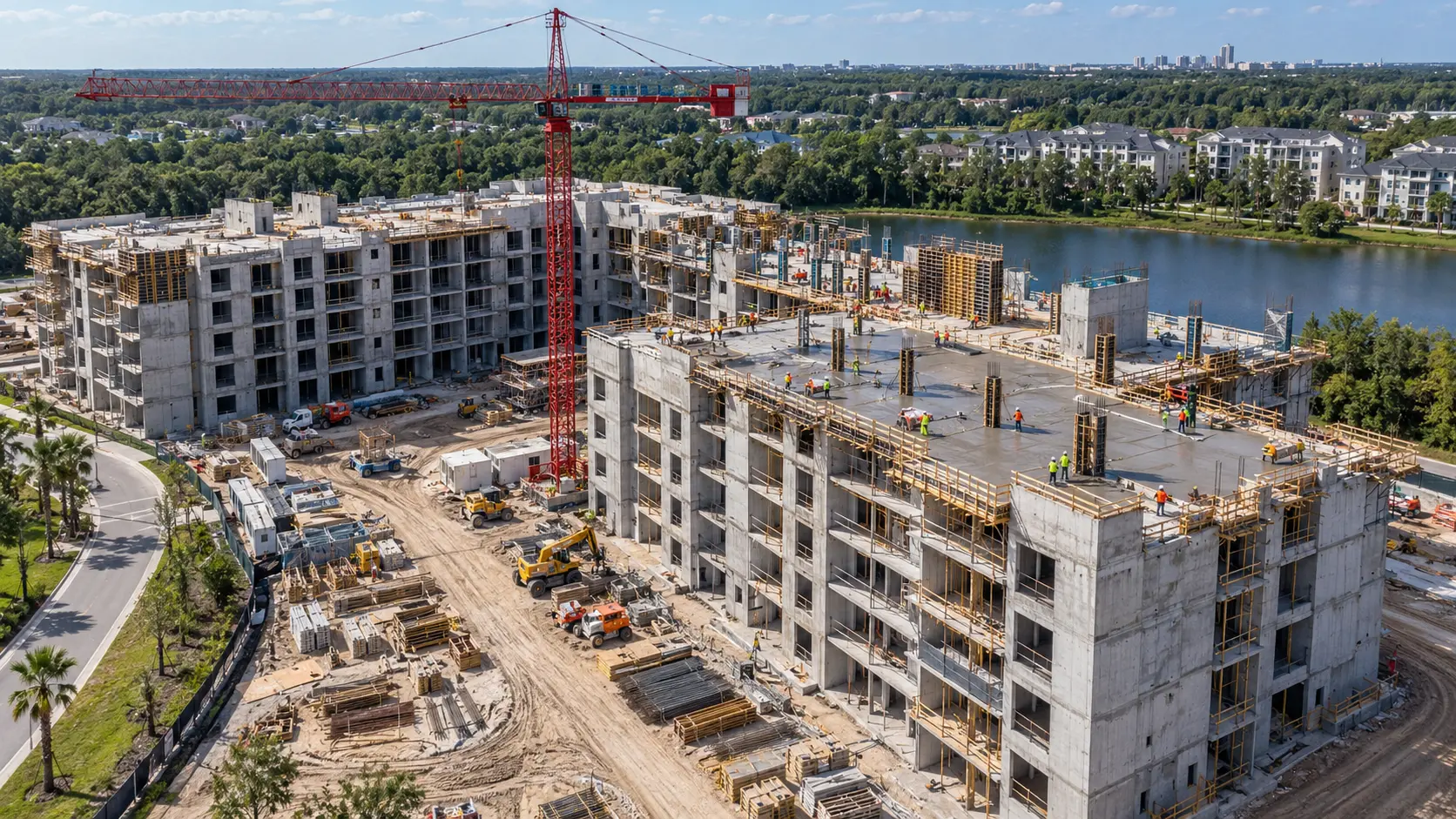 Aerial view of an active Central Florida multifamily construction project