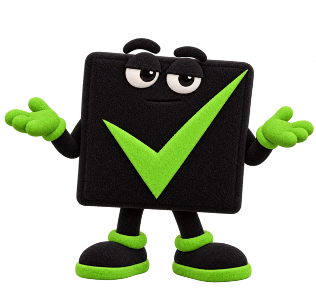 Mr. Check, Checkbox Media’s stoic mascot, shrugging at the catering table.