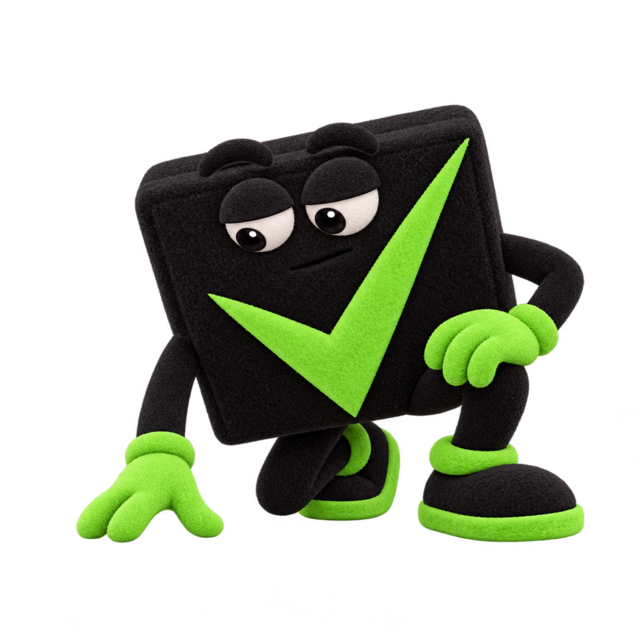 Mr. Check, Checkbox Media’s stoic mascot, trying to hear over the room tone.
